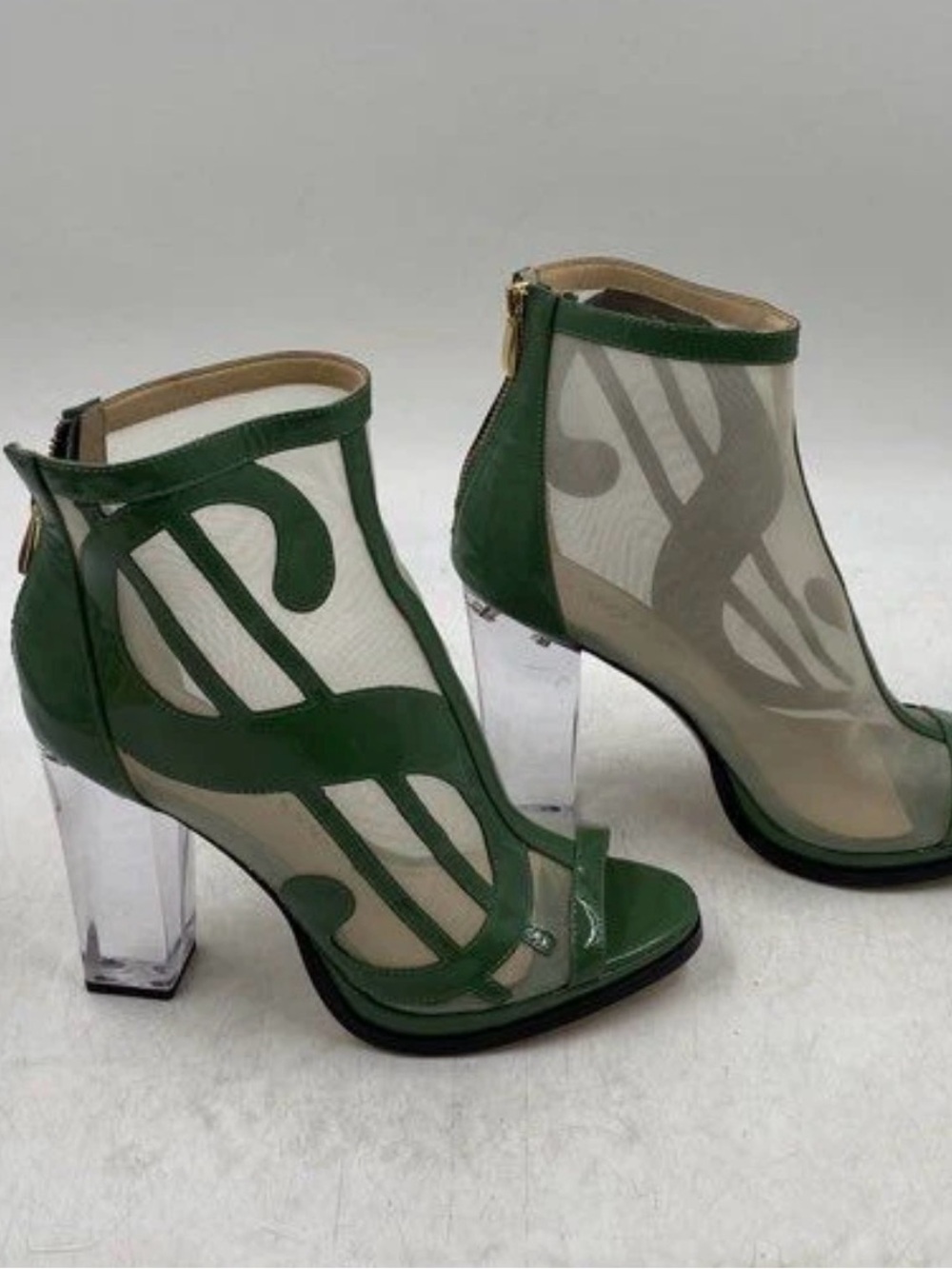 Katy Perry Green Mesh Peep-Toe Heeled Ankle Booties - Picture 6 of 8